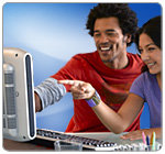 Man and woman looking at photos on Media Center PC