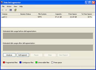 Disk Defragmenter dialog box