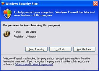 The Windows Security Alert dialog box