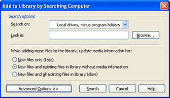 Add to library by searching computer
